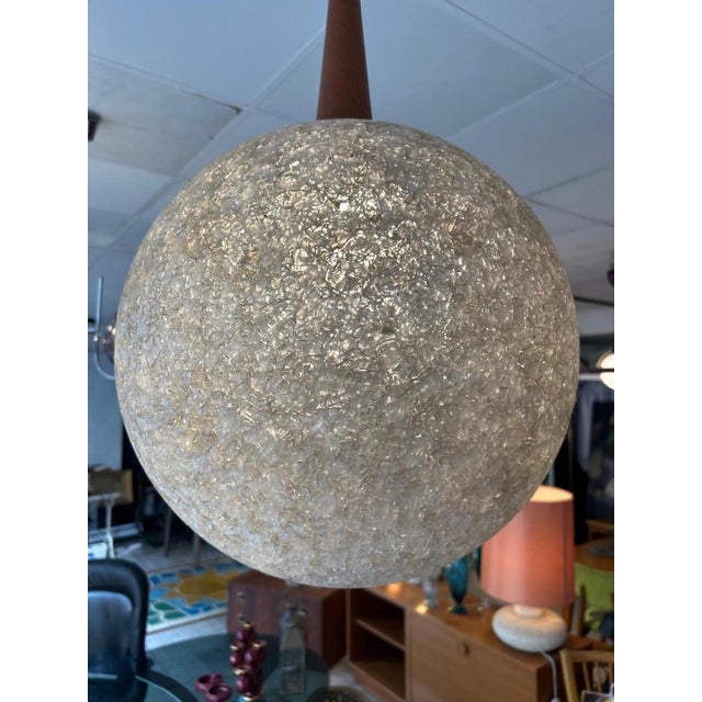 resin ball chandelier from the 60s with teak attachment, adjustable wire in length diameter of the ball 40cm European Plug...