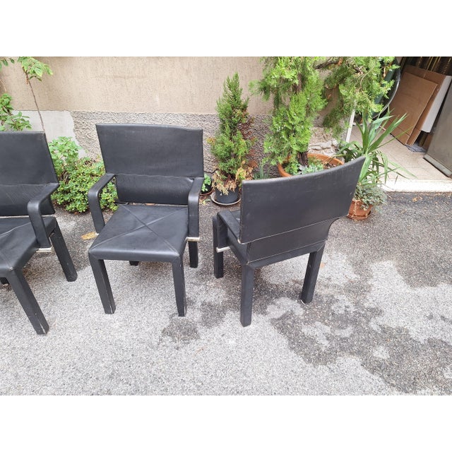 Mid-Century Modern Arcadia Armchairs in Black Leather by Paolo Piva for B&B Italia, 1980s, Set of 4 For Sale - Image 3 of 10