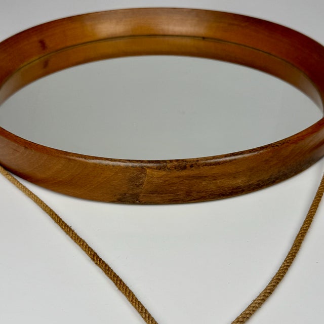 Brown Mid-Century Round Teak & Rope Wall Mirror, Italy, 1960s For Sale - Image 8 of 9