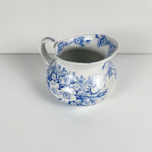 Antique Wash Jug in Blue with Floral Pattern from KG Lunéville, 1890s For Sale - Image 12 of 12