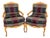 Vintage Louis XV French Provincial Armchairs Plaid Tartan Fauteuil Cabriole Legs For Sale