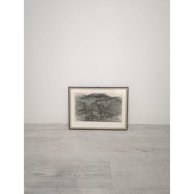 Lithograph of Walenstadt, Switzerland, at the Foot of the Mountains This lithograph depicts a view of Walenstadt,...