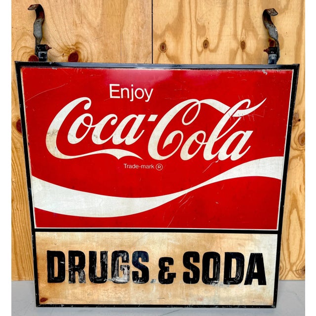 1960s 1960s Coca-Cola Trade Sign 'Drugs & Soda' From WPB, Florida Clematis Street For Sale - Image 5 of 12