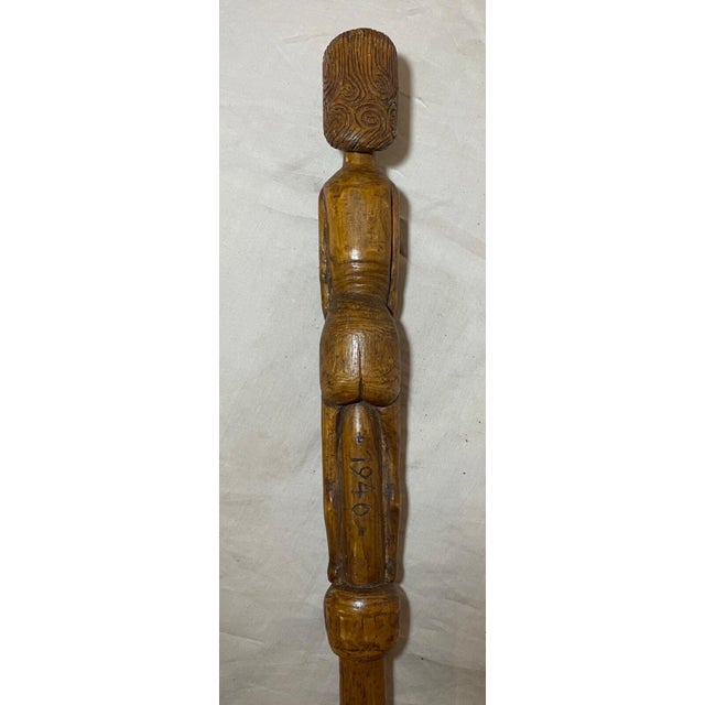 Vintage 1940 French World War 2 Pow Nude Eve Hand Carved Walking Stick Cane For Sale - Image 9 of 17