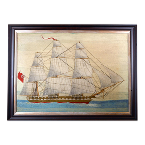 British Sailor’s Woolwork Woolie of a Royal Navy Ship Flying the Red Ensign Circa 1860