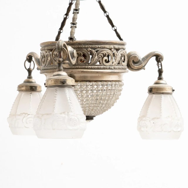 1930s Vintage French Art Deco Metal & Glass Ceiling Lamp, 1930s For Sale - Image 5 of 18