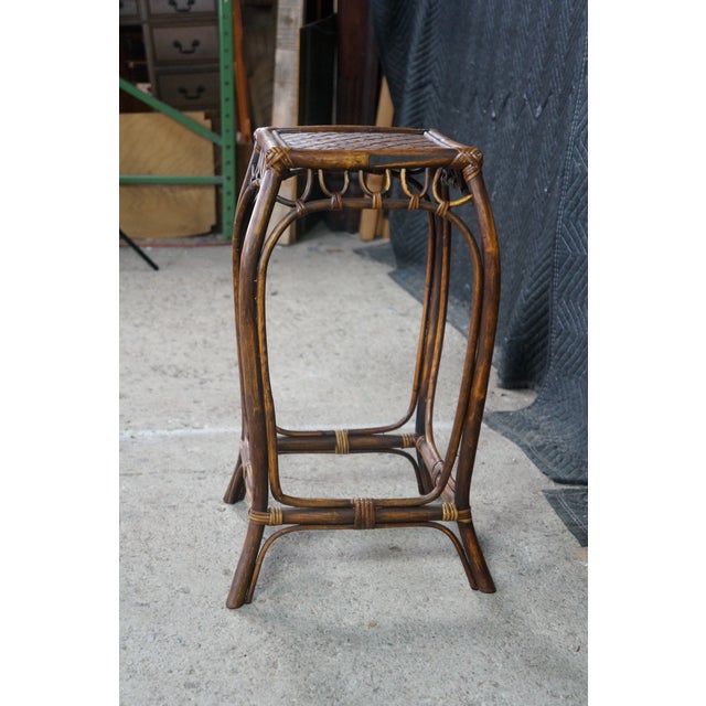 Brown Mid-Century Modern Bentwood Woven Rattan Pedestal Table Sculpture Stand Boho 24" For Sale - Image 8 of 17