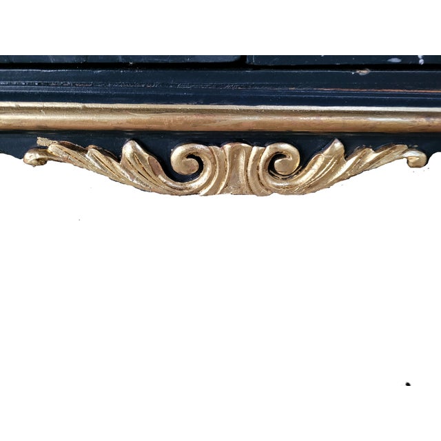 Custom French Louis XV Style Midnight Blue Armoire With Antique Brass & Velvet Medallions For Sale - Image 9 of 14