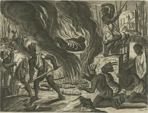 Montanus, Rituals and Cremation Ceremonies in New Spain, 1673, Engraving
