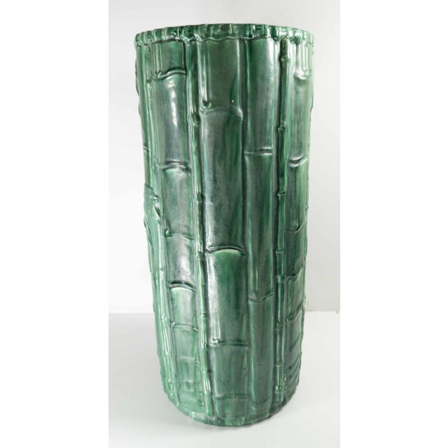 Early 20th Century 20th Century Japanese Faux Bamboo Green Glazed Pottery Umbrella Stand or Cane Holder For Sale - Image 5 of 15