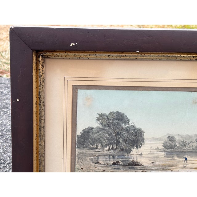 European School 19th C. Drawing in Original Framing - River Landscape For Sale - Image 4 of 9