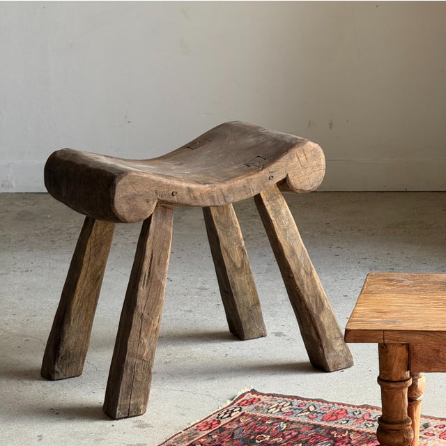 Brutalist Antique Indonesian Teak Four-Legged Stool, 1980s For Sale - Image 3 of 18