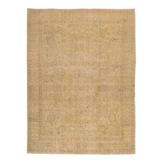 1960s Vintage Persian Tabriz Beige Handmade Floral Wool Rug For Sale