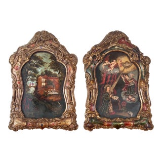 Pair of 18th–19th Century Peruvian Colonial Painted Wood Panels For Sale