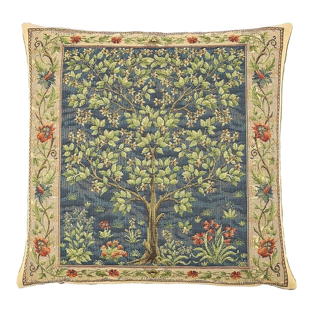 Tree of Life Blue Cushion With Feather Filler - 33x33cm (13"x13") For Sale