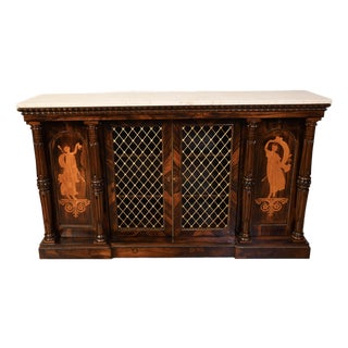 19th Century Antique English Regency Rosewood & Marble Top Credenza / Sideboard For Sale