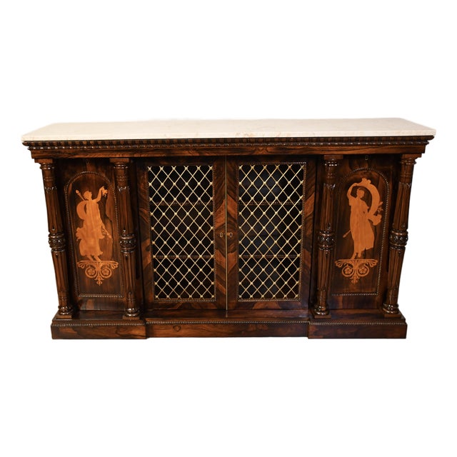 19th Century Antique English Regency Rosewood & Marble Top Credenza / Sideboard For Sale