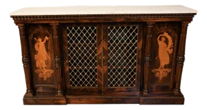 19th Century Antique English Regency Rosewood & Marble Top Credenza / Sideboard