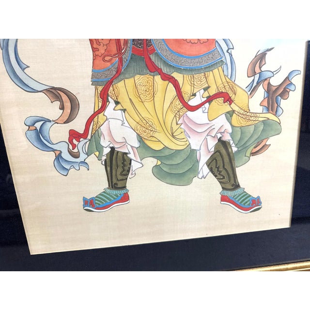 Textile Pair of Vintage Chinese Gongbi Silk Paintings of Guardian Warriors For Sale - Image 7 of 11