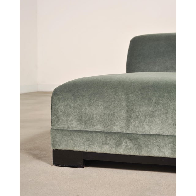 Modern Sage Green Mohair Chaise Longue Daybed on Ebonized Base For Sale - Image 15 of 18