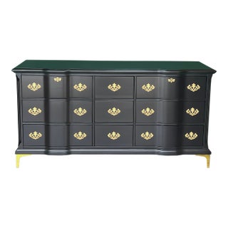 1970's Chippendale Black Lacquered Dresser of Nine Drawers For Sale