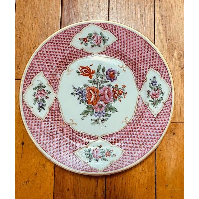 Raspberry Pink Mid-19th Century Hand Painted Porcelain Plate For Sale - Image 8 of 8