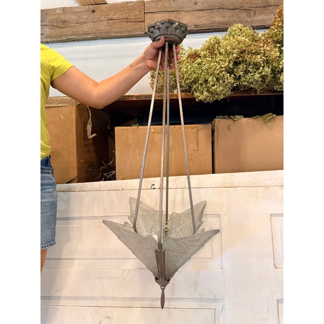 French Art Deco Pendant Chandelier For Sale - Image 9 of 9
