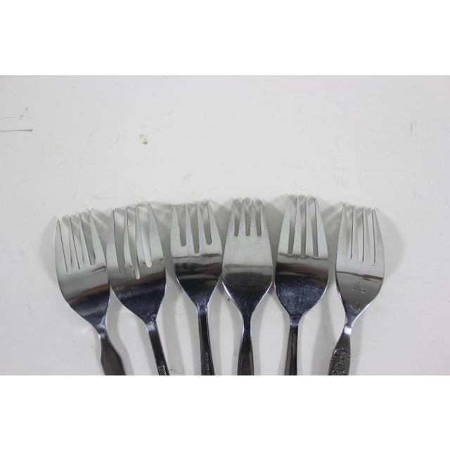 Silver Curated Set of 6 Mid Century Modern Stainless Steel Salad or Dessert Forks For Sale - Image 8 of 8