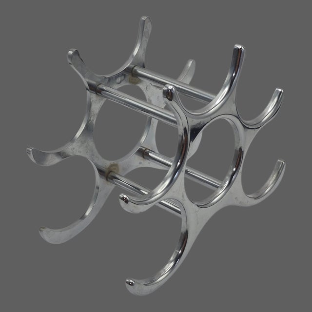 Late 20th Century Eichholtz Alboran Attributed Style Polished Aluminum Six Bottle Modern Wine Rack For Sale - Image 4 of 7