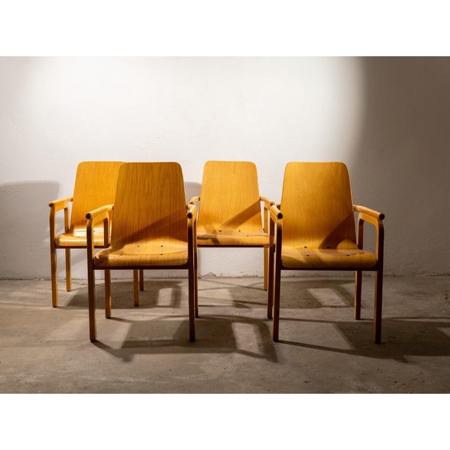 Khaki Wooden Armchairs, 1980s, Set of 4 For Sale - Image 8 of 8