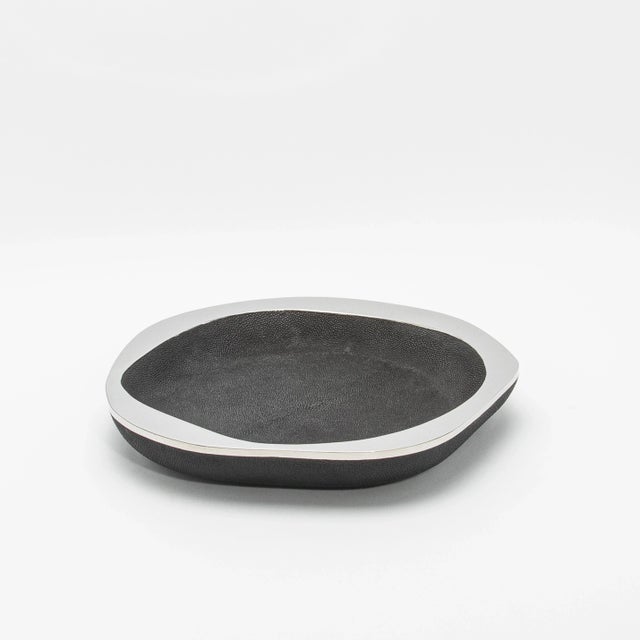 R & Y Augousti Bowl in Black Shagreen With Stainless Steel Details by R&y Augousti For Sale - Image 4 of 12