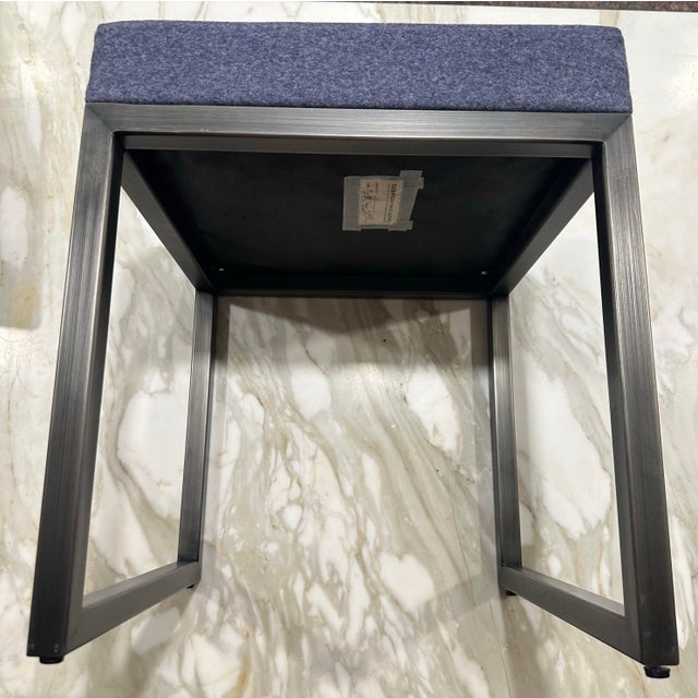Pair of Desiron Blue Upholstered Stools With Steel Base For Sale - Image 11 of 11