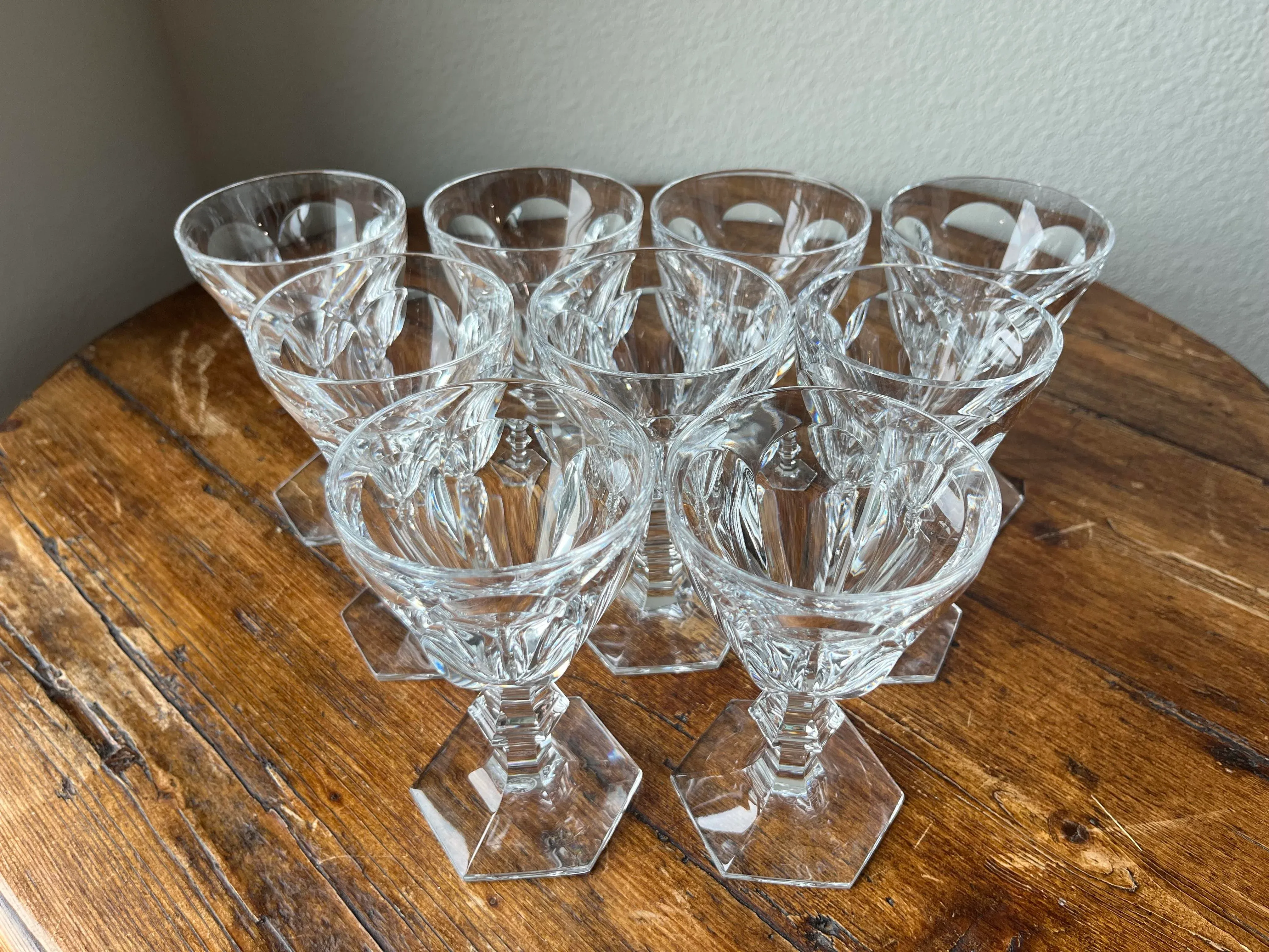 Baccarat Crystal Harcourt Pattern Claret Wine Glasses/Goblets- Set of 9