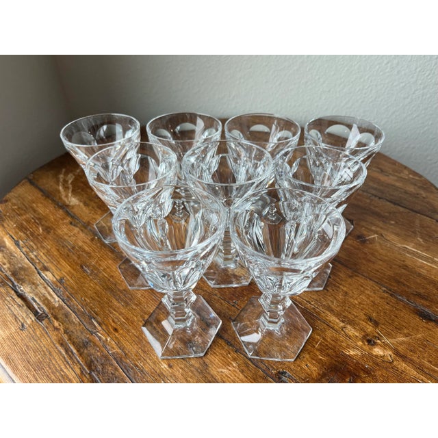 Contemporary Baccarat Crystal Harcourt Pattern Claret Wine Glasses/Goblets- Set of 9 For Sale - Image 3 of 11