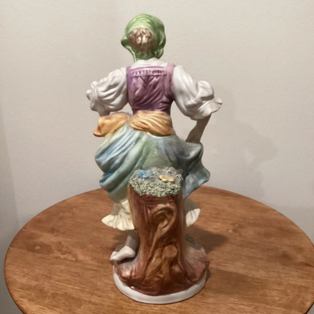 Early 20th Century Early 20th Century Italian Hand Painted Pheasant Woman Large Porcelain Sculpture/ Figurine For Sale - Image 5 of 13