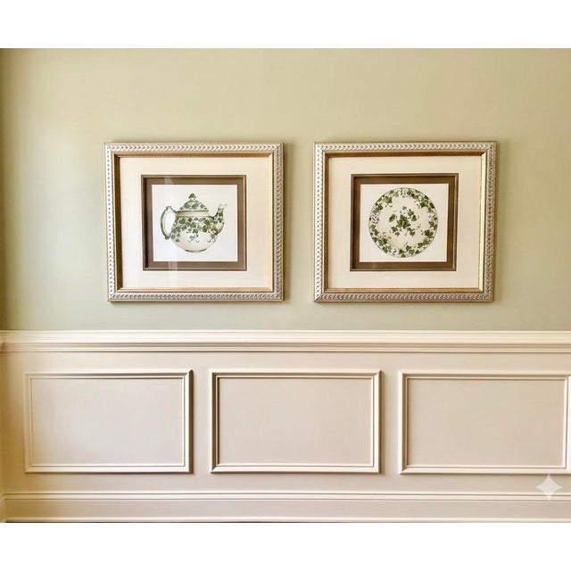 Pair of Carolyn Shores Wright “Aria” Botanical Tea Prints in Custom Windsor Art Silver & Gold Frames, 1994 For Sale - Image 12 of 12