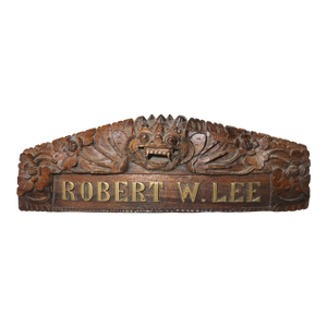 Antique Hand Carved Wood Figural Indonesian Sculpture Desk Name Plate Robert Lee