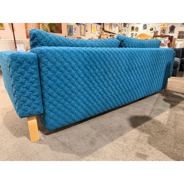 Teal Sleeper Sofa Attributed to Copenhagen Imports For Sale - Image 4 of 4