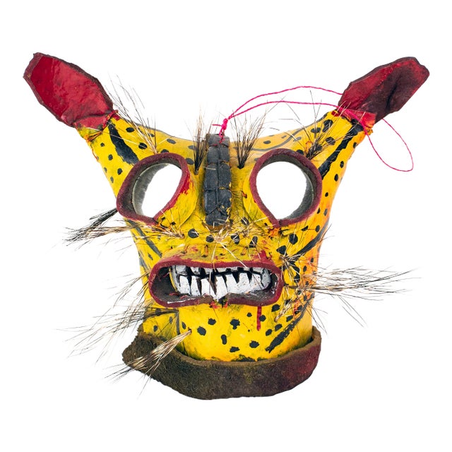 Mid 20th Century Ceremonial Leather Tiger / Jaguar Mask From Guerrero, Mexico For Sale