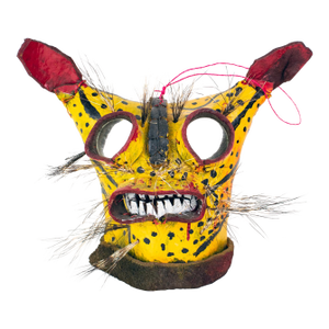 Mid 20th Century Ceremonial Leather Tiger / Jaguar Mask From Guerrero, Mexico
