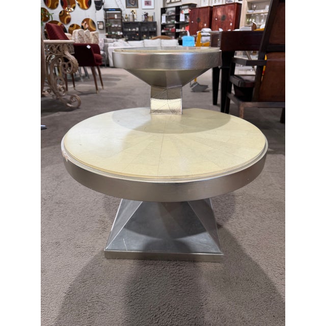 Artmax Postmodern Faux Stone and Wood Side Table For Sale - Image 4 of 8