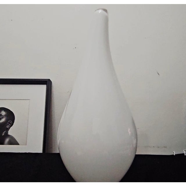 Mid-Century Modern 1960s Tall Scandinavian Handblown Cased White Art Glass Asymmetrical 18" Vase For Sale - Image 3 of 12