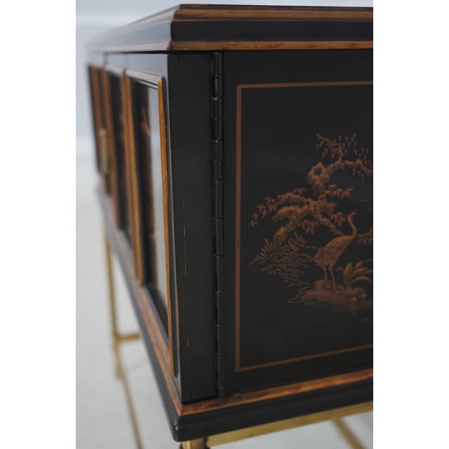 Drexel Heritage Chinoiserie Black Lacquer and Gold Brass Stand For Sale - Image 15 of 18