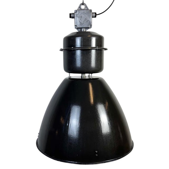 Large Industrial Black Enamel Pendant Lamp from Elektrosvit, 1960s For Sale - Image 17 of 17