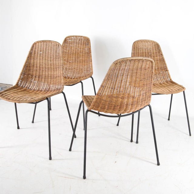 Wicker and Iron Chairs, 1970s, Set of 4 For Sale - Image 11 of 12