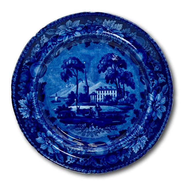 Stunning & Rare Antique Original Set of 9 Dark Flow Blue English Staffordshire 10 Inch Dinner Plates Circa 1830s For Sale - Image 9 of 17
