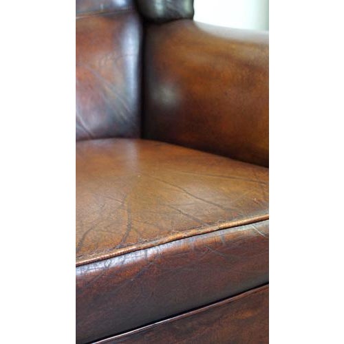 Sheep Leather Wing Chair For Sale - Image 10 of 12