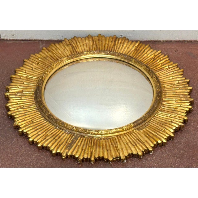 Mid-Century Italian Carved Giltwood Sunburst Mirror with Convex Glass, C. 1950s For Sale - Image 15 of 18