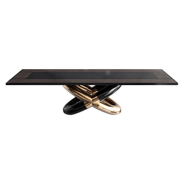 Art Deco "Mise en Place" Dining Table, With Bronze, Stainless Steel, Zebra Wood For Sale - Image 3 of 7