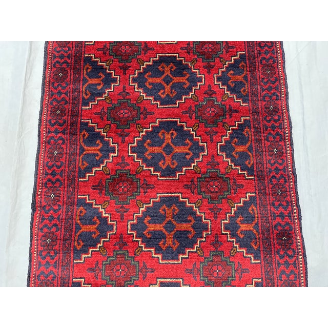 Textile Red & Navy Geometric Medallion Tribal Runner Rug, 2'6" X 9'8" For Sale - Image 7 of 16
